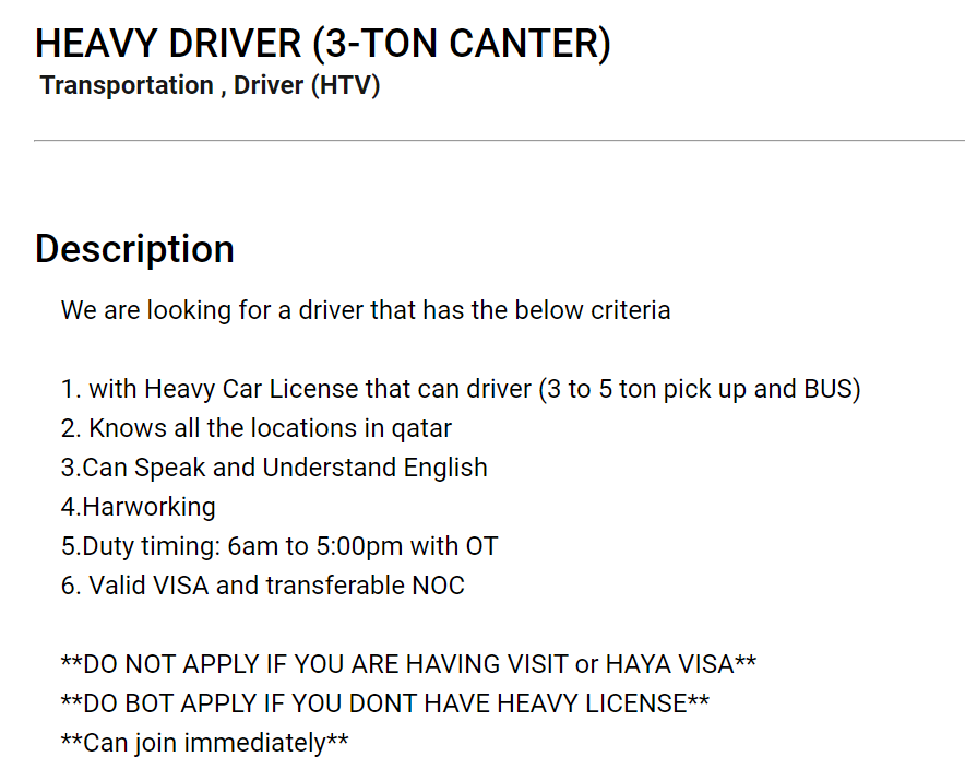 Drivers jobs in Qatar. 