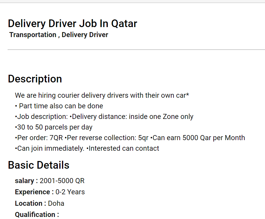 Three Jobs are Driver With good Salary in Qatar.