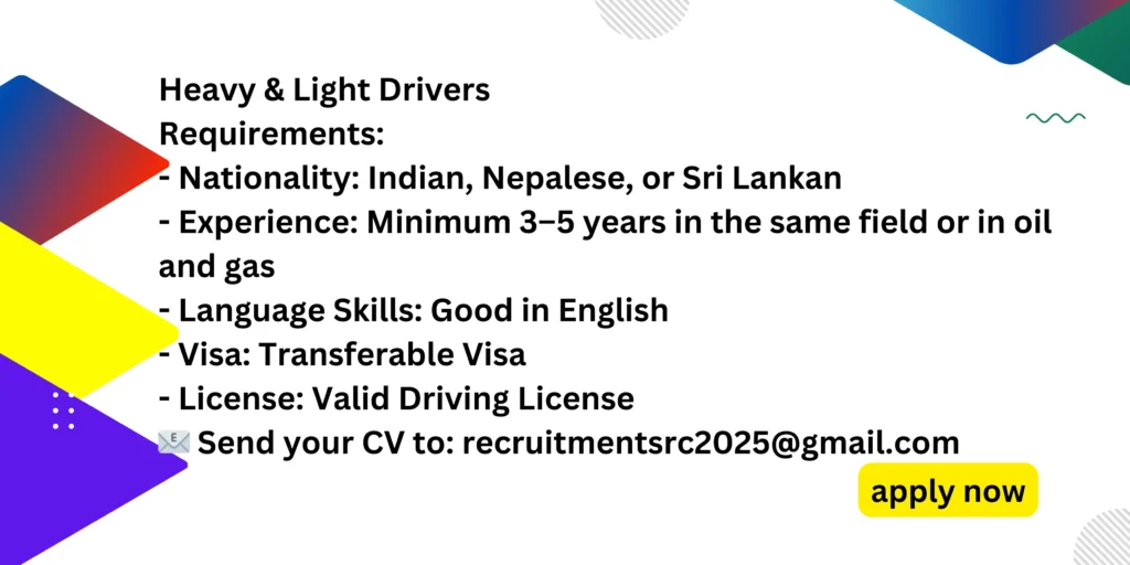 Exciting Job Opportunities! Apply Now. this is for heavy lights drivers