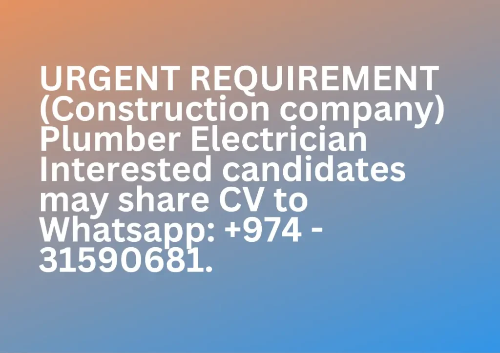 This job is for a Plumber and there are multiple job openings across leading industries.