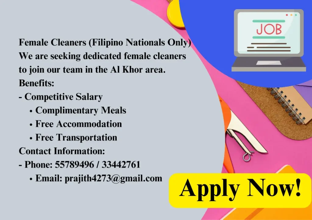 Elevate Your Career with Leading Opportunities in Qatar. This jobs for female cleaners.