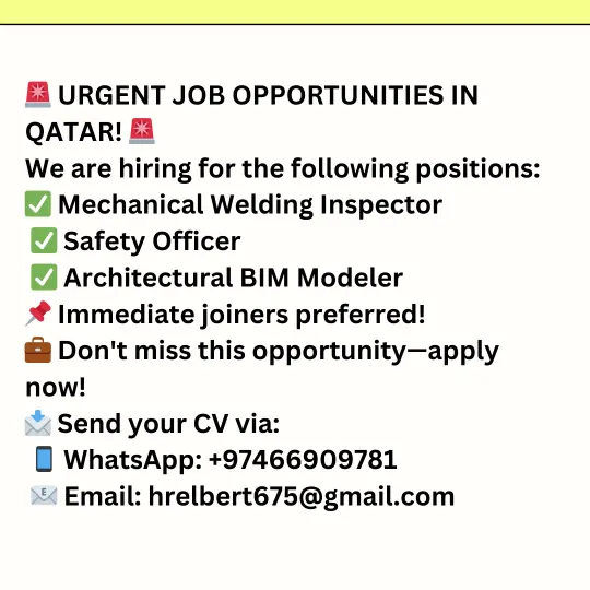 Excititng Job opportunities in Qatar. This job for safety officer and artecture jobs.