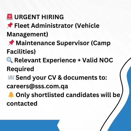 This is a job for a Fleet Administrator. Massive walk-in interview & urgent hiring drive in Qatar.