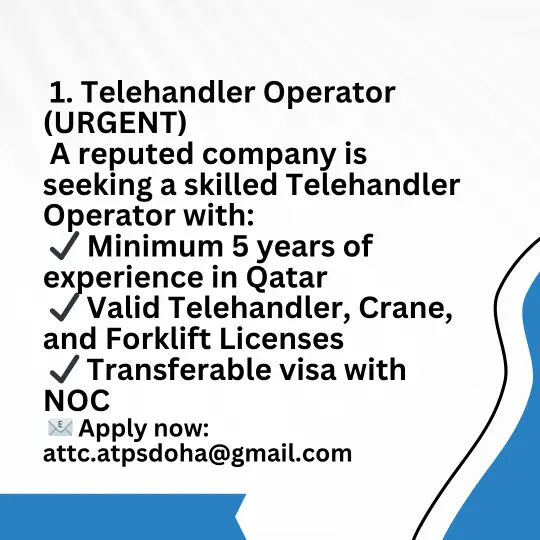 Qatar Urgent Job Vacancies – Apply Today & Join Immediately!
This is a job for a telehandler.