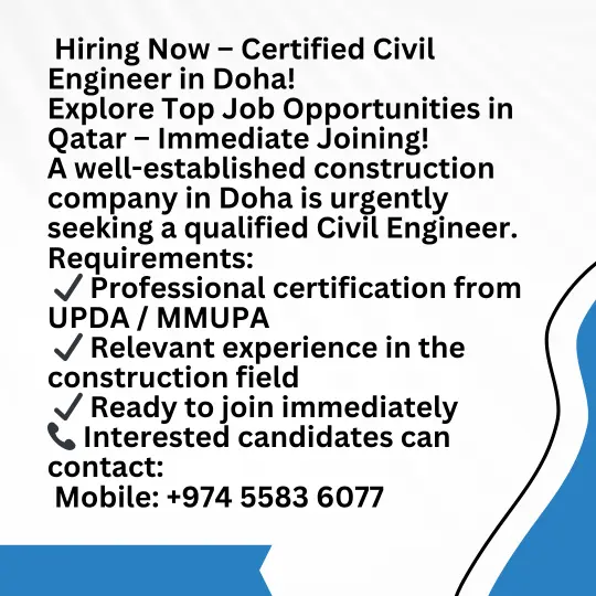 Qatar Urgent Job Vacancies – Apply Today & Join Immediately!
This is a job for an engineer.