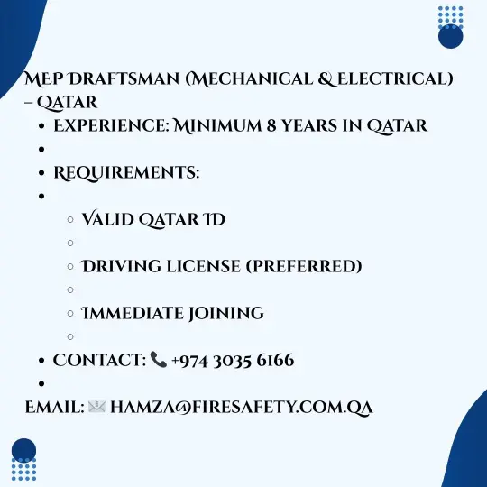 Urgent Job Openings in Qatar & Saudi Arabia. This is a job for a draftsman.