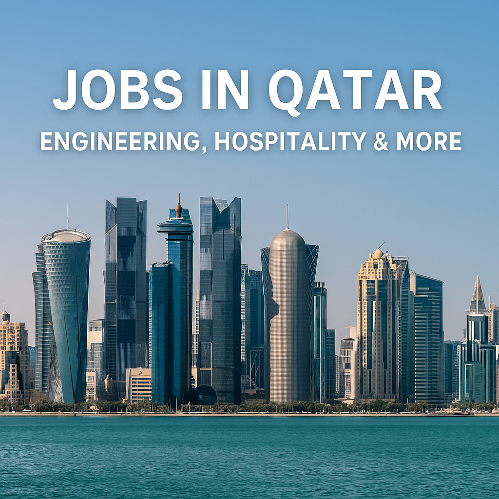Top Job Opening in Qatar for Engineers and More. This image regarding jobs in Qatar mentions engineering and hospitality jobs.