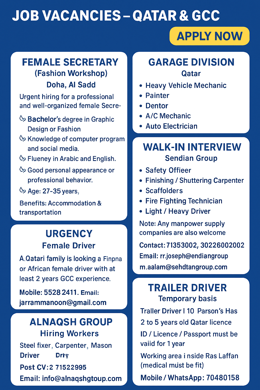 job vacancies-Qatar & GCC.