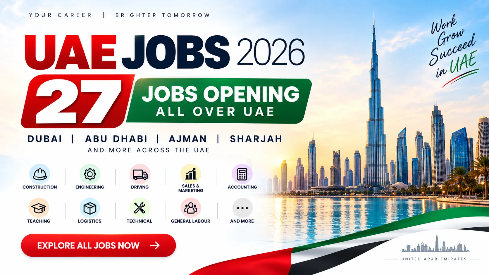 Check job requirements and apply directly using the contact details provided. Latest UAE Jobs 2026: 27+ Vacancies Across UAE